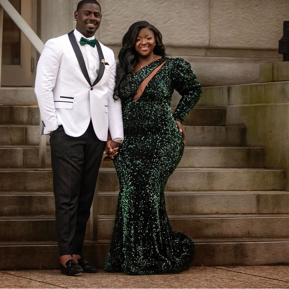 Seomiscky Plus Size One Shoulder Dress Green Sequin Dress - Picture 8 of 9